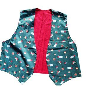 Vintage Green Vest With Apple Print & Red Lining Teacher Elementary Academia